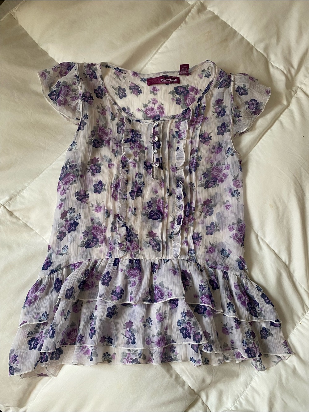 Epic Threads Lavender and Purple Floral Ruffle Blouse